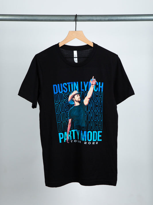 Official party mode black tour tee front Dustin Lynch