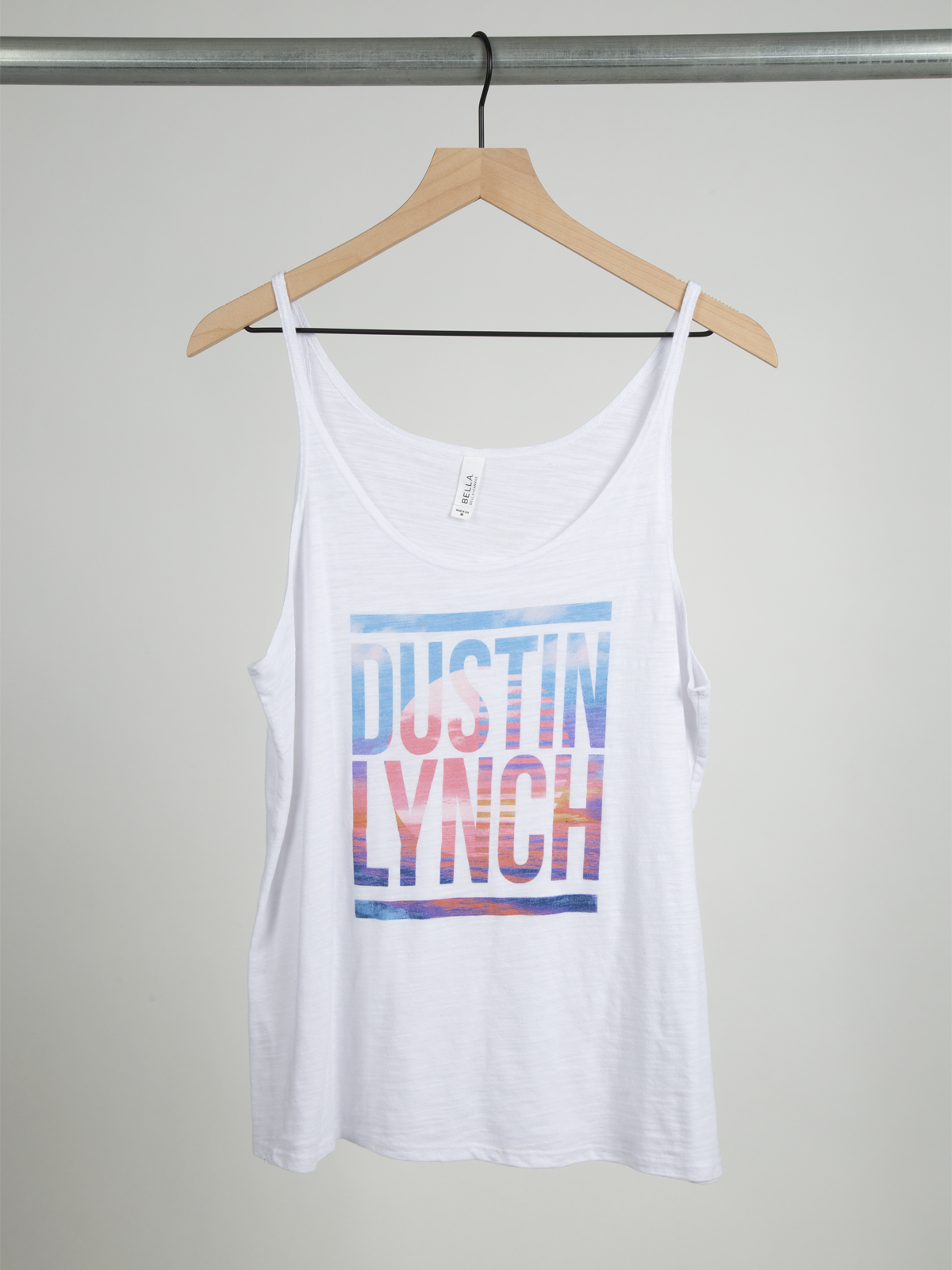 Sunset white slouchy ladies tank front Dustin Lynch 